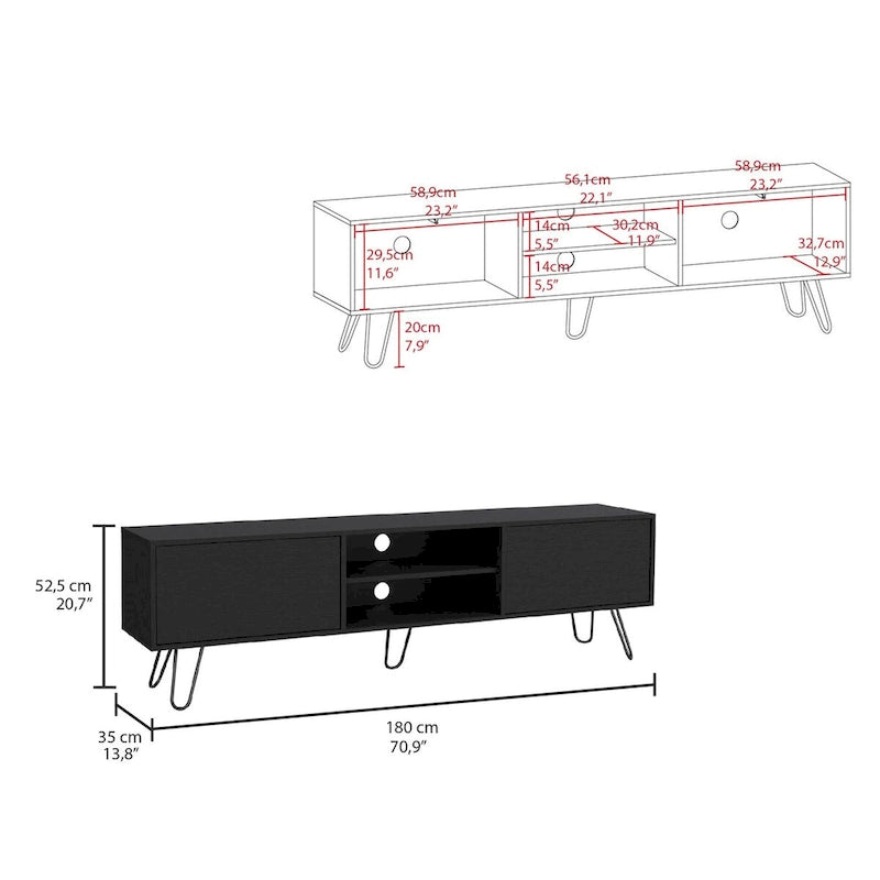 Meuble TV 2 portes Pieds épingles