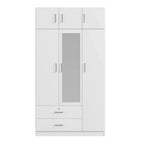 Armoire penderie miroir 3 portes avec 2 tiroirs et meuble haut