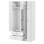 Armoire penderie miroir 3 portes avec 2 tiroirs et meuble haut