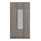 Armoire penderie miroir 3 portes avec 2 tiroirs et meuble haut
