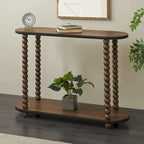 Console en bois ovale à fuseaux 1 étagère avec bords perlés - Marron