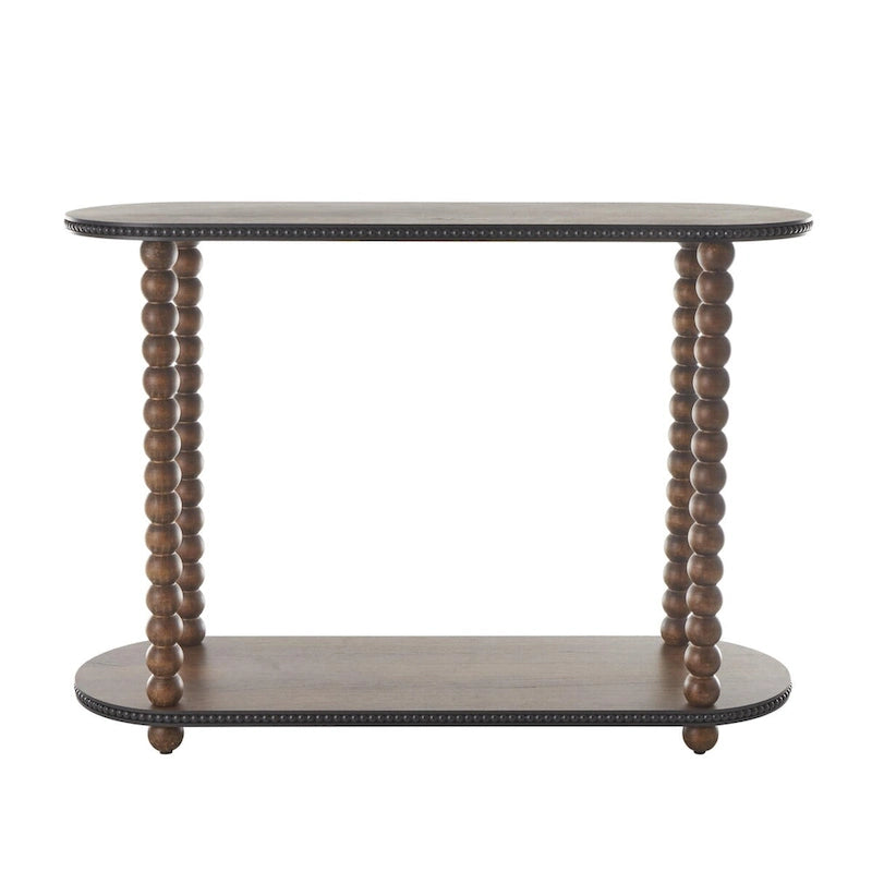 Console en bois ovale à fuseaux 1 étagère avec bords perlés - Marron